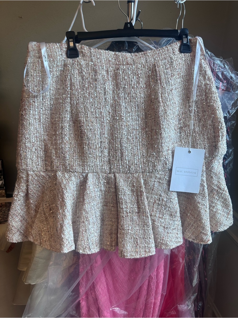 Mac Duggal Blush Tweed Peplum Hem Skirt